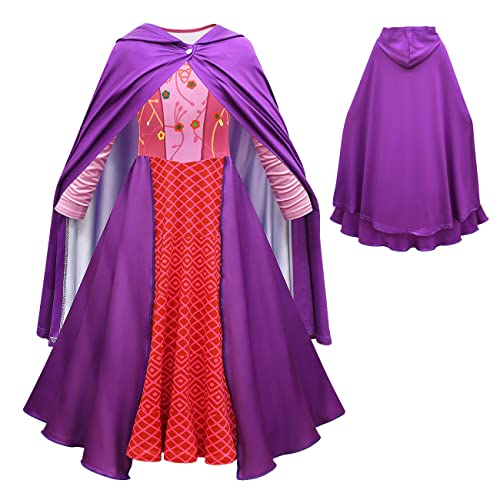 OBEEII Damen Hokuspokus Kostüm Sanderson Sister Kostüm Mary Sarah Winifred Halloween Kleid mit Umhang für Geburtstag Karneval Cosplay Party Verkleidung Violett M von OBEEII