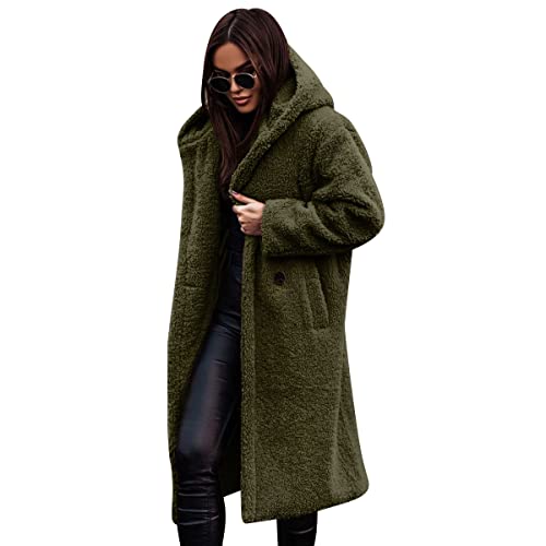 OBEEII Damen Hoodie Jacke Mantel Teddy-Fleece Winter Pl�schjacke Winterjacke Langarm Wintermantel Warm Cardigan Kapuzenpullover Pl�schjacke Fleecejacke mit Kapuze und Taschen Milit�rgr�n S von OBEEII