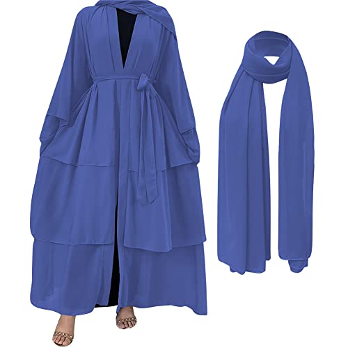 OBEEII Damen Kaftan-Kleid Abaya Strickjacke Lose Robe Muslimischen MaxiKleid Casual Kaftan Langes Kleid, Normallack Kleidungs Damen Lange Ärmel Ramadan Kleider Gebet Kleid mit Hijab Navy Blau XL von OBEEII