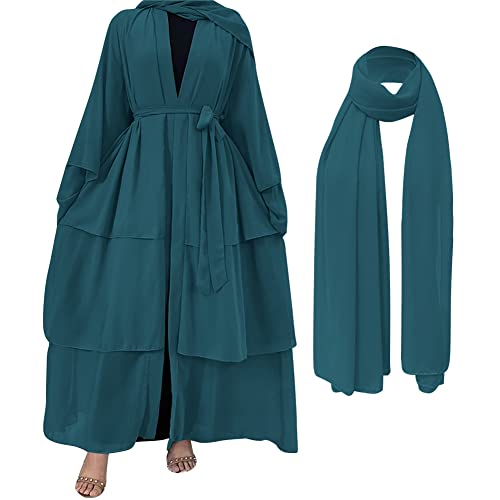 OBEEII Damen Kaftan Kleid Abaya Strickjacke Muslimisches Roben Strandkleid Cocktailkleider Lässiger Kleid für Ethnische Frauen Muslim Abaya Langes Kleid mit Hijab Dunkelgrün L von OBEEII