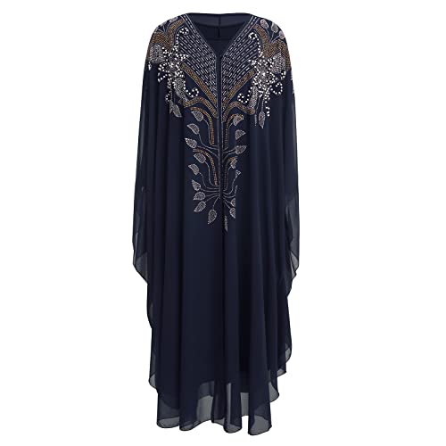 OBEEII Damen Kaftan Kleid Frauen Muslim Abaya Langes Kleid Langarm-Strass Kaftan Islamische Maxikleider Muslimisches Kleid Kaftan für Ethnische Abend Party Schwarz Einheitsgröße von OBEEII