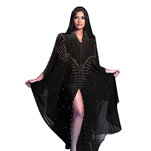 Damen Kaftan Kleid Muslimisches Roben Boho Strandkleid Cocktailkleider Lässiger Kleid für Ethnische Party Frauen Muslim Abaya Langes Islamische Puppenärmel Maxikleider Schwarz05 Einheitsgröße von OBEEII
