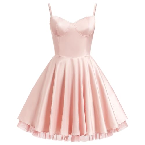 OBEEII Damen Korsett Kleid Sommer Ärmellos Spaghettiträger Boho Strand Urlaub Mini Kleid Hochzeit Cocktail Party Freizeitkleider Bustier Kleider Rosa M von OBEEII