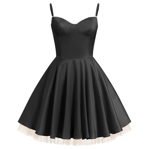 OBEEII Damen Korsett Kleid Sommer Ärmellos Spaghettiträger Boho Strand Urlaub Mini Kleid Hochzeit Cocktail Party Freizeitkleider Bustier Kleider Schwarz M von OBEEII