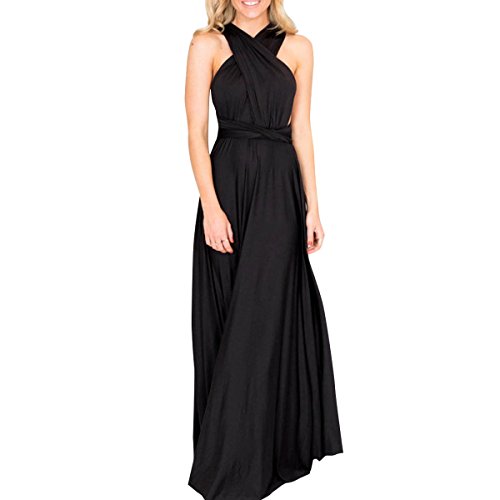 OBEEII Damen Luxuriös Sommer Lang Kleid elegant Geteilter Abendkleider Ärmellos Hochzeit Kleider Party Vintage abschlussbal Cocktailkleid Schwarz L von OBEEII