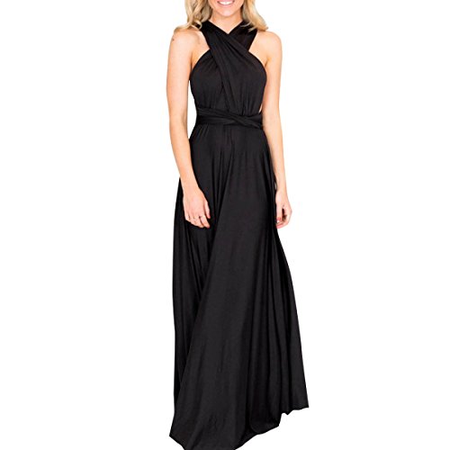Damen Luxuriös Sommer Lang Kleid elegant Geteilter Abendkleider Ärmellos Hochzeit Kleider Party Vintage abschlussbal Cocktailkleid Schwarz XL von OBEEII