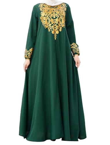 OBEEII Damen Muslime Kleid Islamische Kleidung - Naher Osten Türkei Gewand für Damen mit Bischofsärmeln Lange Robe fur Ramadan Beten Party Muslim Frauen Kleid Dunkelgrün 3XL von OBEEII