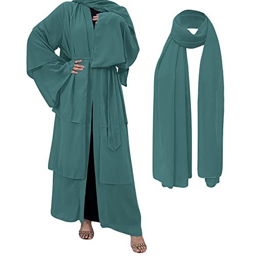 OBEEII Damen Muslime Strickjacke Kleid Islamische Kleidung Naher Osten Türkei Gestickte Troddel Lange Robe Lange Ärmel Gebetskleid Islamische Robe Kaftan Kleid in Voller Länge Minzgrün L von OBEEII