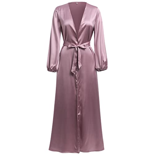 OBEEII Damen Strickjacke Muslimische Robe Kaftan-Kleid mit Hijab Einfarbig Gebetskleid Islamic Abaya Kaftan Kleidung den Ramadan für Ethnische, Abend, Party Langarm-Cardigan Muslim Robe Violett M von OBEEII