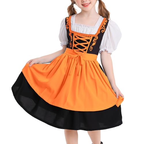 OBEEII Dirndl M�dchen-2St�ck Set Dirndl Kleid mit Trachtenbluse und Sch�rze Bayerisches Tracht Deutsche Oktoberfest Trachtenkleid Orange 8-10 Jahre von OBEEII