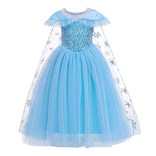 OBEEII ELSA Kleid Prinzessin Kostüm Mädchen Eiskönigi Verkleidung für Kinder Blau Kärmellos Kleidung Karneval Faschingskostüm Cosplay Party Halloween Festkleid Blau02 5-6 Jahre von OBEEII