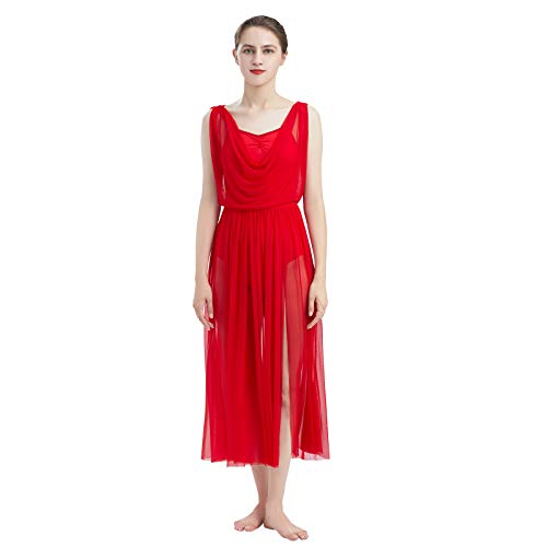 OBEEII Elegantes Damen-Tanzkleid, ohne Ärmel, Gymnastikrock, Performance-Kostüm, Ballett, Tanzkleid, fließend, Rot B, X-Small von OBEEII