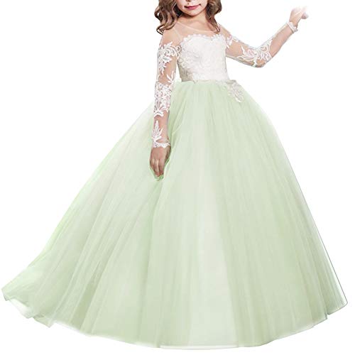 OBEEII Festlich Mädchen Kleid für Kinder Prinzessin Spitzen Kleider Hochzeit Blumenmädchenkleid 4-5 Jahre von OBEEII