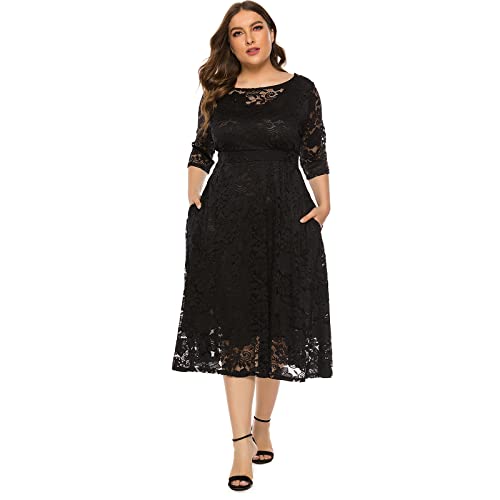 OBEEII Festliche Kleider für Damen Große Größen Damen Damen Elegante 3/4 Ärmel Spitze Hochzeit Partykleid Cocktailkleid Ballkleid Abendkleid Spitzenkleid Schwarz XXL OBEEII Festliche Kleider für Damen Große Größen Damen Damen Elegante 3/4 Ärmel Spitze Hochzeit Partykleid Cocktailkleid Ballkleid Abendkleid Spitzenkleid Schwarz XXL von OBEEII