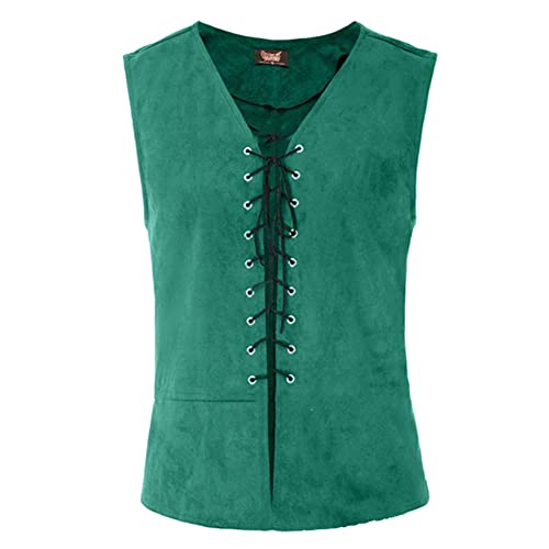 OBEEII Gothic Herren Mittelalter Weste Manner Renaissance Victorian Piraten Ärmellos Gothic Viking Steampunk Cosplay Steampunk Männerhemd Weste Grün XXXL OBEEII Gothic Herren Mittelalter Weste Manner Renaissance Victorian Piraten Ärmellos Gothic Viking Steampunk Cosplay Steampunk Männerhemd Weste Grün XXXL von OBEEII