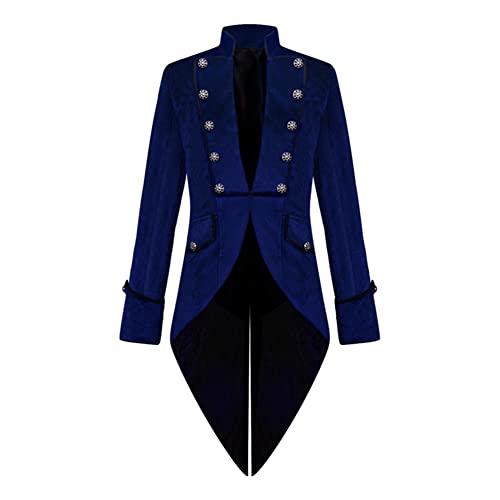 OBEEII Herren Gothic Steampunk Vintage Mantel Mittelalter Gehrock Jacke Viktorianischen Karneval Kostüm Halloween Weihnachten Smoking Uniform Gehrock Kostüm Blau XXL von OBEEII