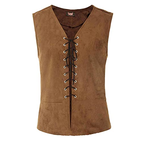 Herren Mittelalter Weste Gothic Shirt Pirat Ärmellos Kostüm Renaissance Viking Viktorian Piraten Steampunk Cosplay Weste Tops Coffee L von OBEEII