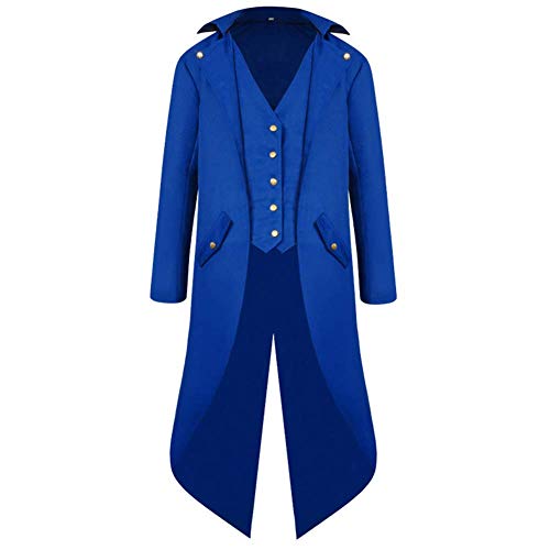 OBEEII Herren Steampunk Frack Mantel Vintage Mantel Mittelalter Gehrock Jacke Viktorianischen Karneval Kostüm Cosplay Halloween Fashing Smoking Kostüm Blau 2XL von OBEEII