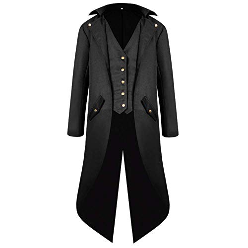OBEEII Herren Steampunk Frack Mantel Vintage Mantel Mittelalter Gehrock Jacke Viktorianischen Karneval Kostüm Cosplay Halloween Fashing Smoking Kostüm Schwarz S OBEEII Herren Steampunk Frack Mantel Vintage Mantel Mittelalter Gehrock Jacke Viktorianischen Karneval Kostüm Cosplay Halloween Fashing Smoking Kostüm Schwarz S von OBEEII