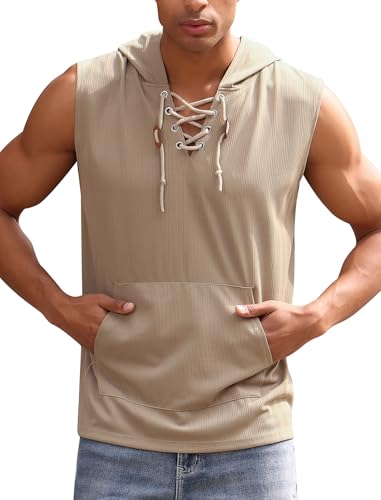 OBEEII Herren Tank Top Sommer �rmelloses Sweatshirt Zipped Hoodie Fitness Muskelshirt Athletisch Laufend Urlaub Strand L�ssig Leichtes Top Khaki M von OBEEII