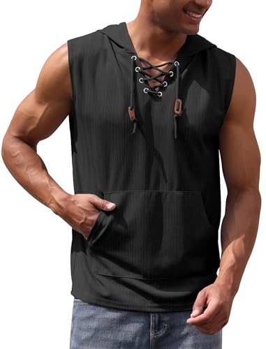 OBEEII Herren Tank Top Sommer �rmelloses Sweatshirt Zipped Hoodie Fitness Muskelshirt Athletisch Laufend Urlaub Strand L�ssig Leichtes Top Schwarz XL von OBEEII