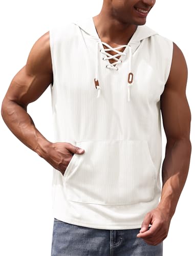 OBEEII Herren Tank Top Sommer �rmelloses Sweatshirt Zipped Hoodie Fitness Muskelshirt Athletisch Laufend Urlaub Strand L�ssig Leichtes Top Wei� L von OBEEII