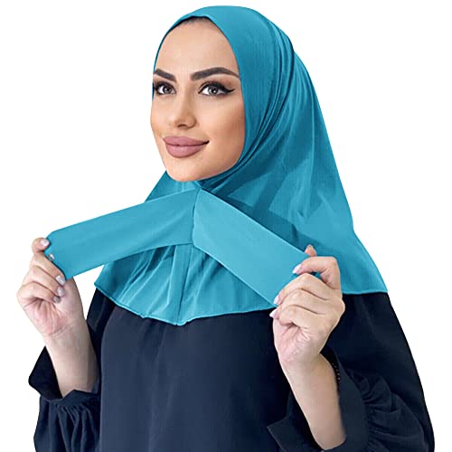 OBEEII Khimar-Hijab für Damen, Hijab Zum Überziehen mit hohem Jilbab für muslimische Dubai Naher Osten Damen Muslim Premium Chiffon Kopftuch Schal Blau Einheitsgröße von OBEEII