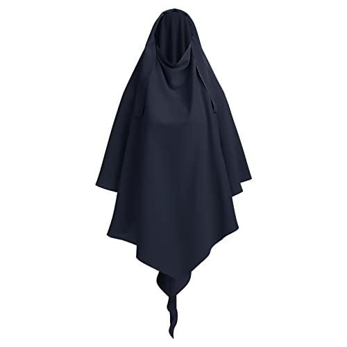 OBEEII Khimar-Hijab für Damen, Hijab Zum Überziehen mit hohem Jilbab für muslimische Dubai Naher Osten Damen Muslim Premium Chiffon Kopftuch Schal Navy Einheitsgröße von OBEEII