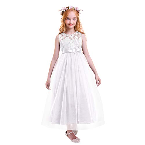 Kinder Baby Mädchen Blumen Tutu Kleid Geburtstag Partykleid Hochzeit Brauntjungfer Blumenmächen Spitzenkleid Festzug Prinzessin Abendkleid Festliches Tüll Cocktailkleid Sommerkleid 11-12 Jahre von OBEEII
