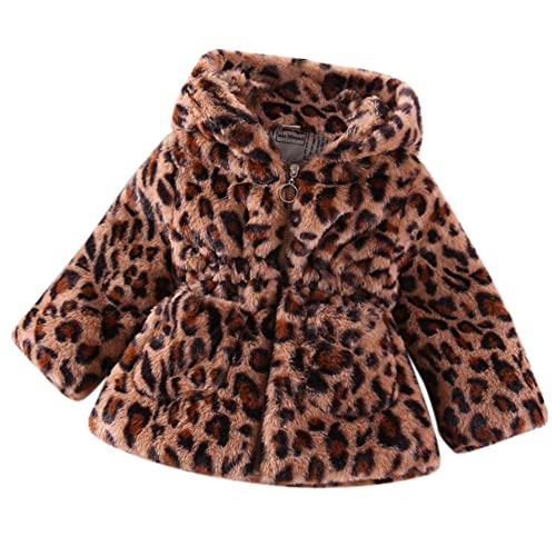 OBEEII Kinder Mädchen Fleece Mantel Winterjacke Baby Mädchen Warme Faux Pelz Kindermantel Fleecejacke mit Kapuze Outwear Herbst Winter Fleecejacke Dicke Kleidung Brauner Leopard 3-4 Jahre von OBEEII