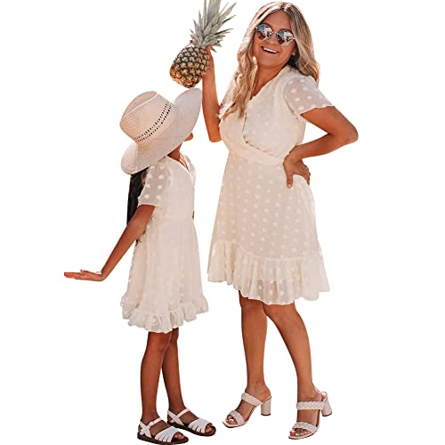 OBEEII M�tter und Tochter Sommerkleid Kurzarm Familie Blumenmuster MiniKleid Strandkleid Partykleid Mama und Ich Kleidung Set Wei� 2 Jahre von OBEEII
