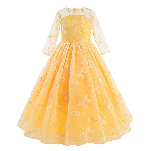 OBEEII Mädchen Blumen 3/4 Ärmel Spitze Tüll Pailletten Tüll Hochzeit Ballkleider Kinder Festzug Prom Kommunion Cocktail Abendkleid Partykleid von OBEEII