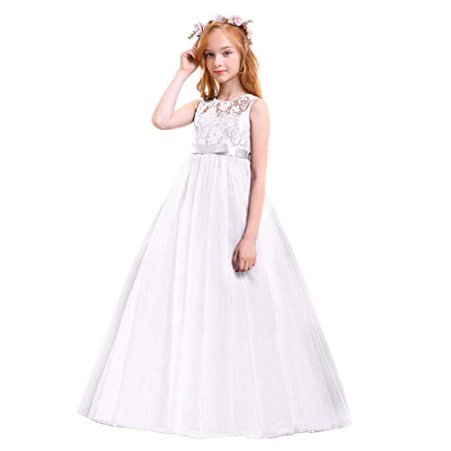 Mädchen Kinder Blume Stickerei Spitze Hochzeit Brautjungfer Prinzessin Kleid 13-14 Jahre von OBEEII