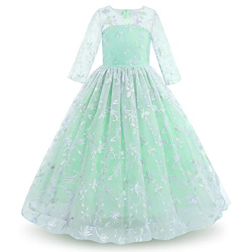OBEEII Mädchen Kinder Spitze Tüll Hochzeit Kleid Prinzessin Kleider Erstkommunion Kleid Grün 3-4 Jahre von OBEEII