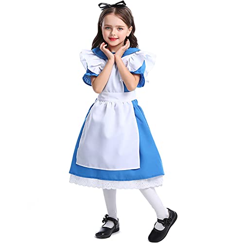 OBEEII Mädchen Königin der Herzen Halloween Cosplay Kleid Alice im Wunderland Kostüm Kinder Rote Herzdame Kostüm für Karneval Party Fasching Alice 10-12 Jahre von OBEEII