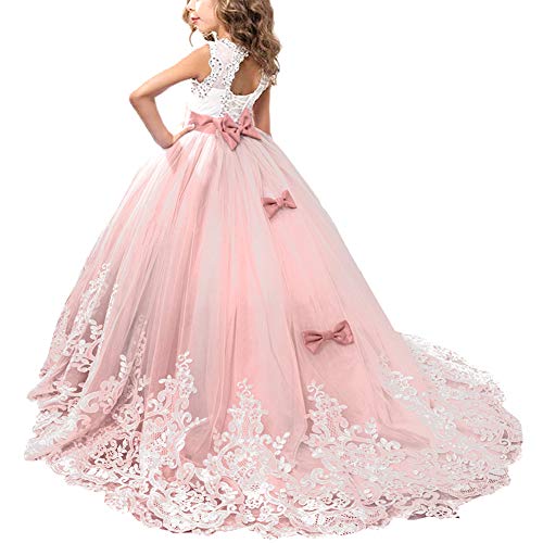 OBEEII Maedchen Prinzessin Kleid Hochzeits Festzug Kleid Blumenmaedchenkleid 6-7 Jahre Rosa von OBEEII