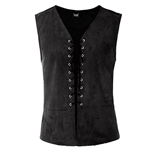 OBEEII Mittelalter Kleidung Herren Weste Manner Renaissance Victorian Piraten Ärmellos Gothic Viking Steampunk Cosplay Steampunk Weste Schwarz XXL von OBEEII