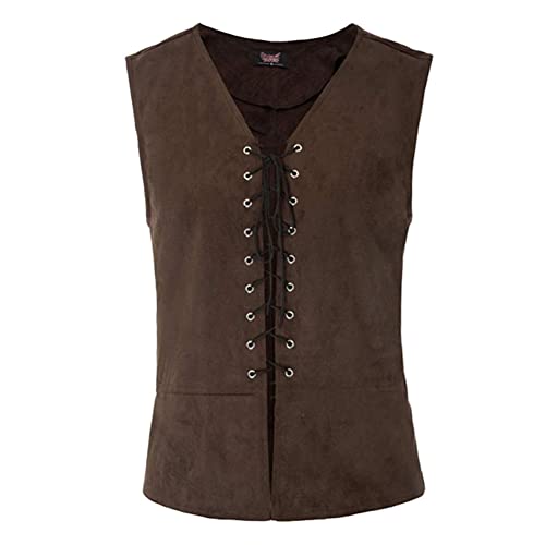 OBEEII Mittelalter Victorian Piraten-Weste Elegant Ärmellos Renaissance Viking Viktorian Piraten Gothic Steampunk Weste Tops Braun L von OBEEII