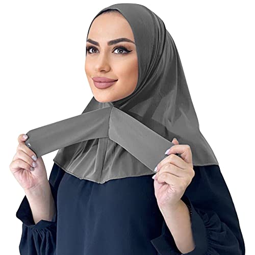 OBEEII Modal Hijab für Frauen Muslim Stretch Full Cover Islamisch Dubai Naher Osten Damen Muslim Premium Khimar Kopftuch Grau Einheitsgröße von OBEEII