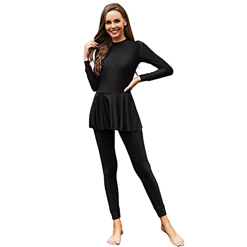 OBEEII Muslimische Badeanzug Damen Neu Langarm Modest Bademode Islamisch Arabisch Schwimmkostüm Burkini Full Cover Muslim Swimsuits Neoprenanzug Sonnenschutzkleidung Schwarz 5XL von OBEEII