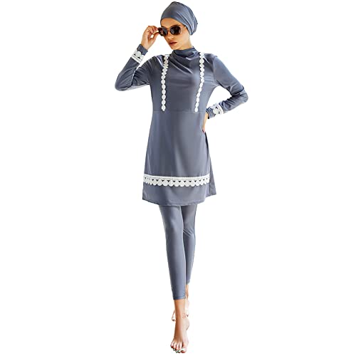 OBEEII Muslimische Bademode für Frauen und Mädchen, Schwimmanzug (Top Hose Hijab/Burkini) Sexy Bikini des Badeanzugs der Frauen Sommerliches Arabisches Langarm Badeanzug Set Full Cover Grau Blau M von OBEEII