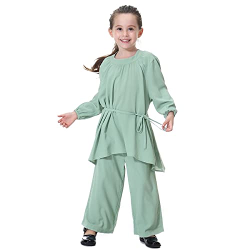 OBEEII Muslimische Kleidung für Mädchen, Islamische Dubai Naher Osten Arabische Outfits Langarm Top Wide Leg Hosen Set Muslimische Kleidung Grün 7-8 Jahre von OBEEII