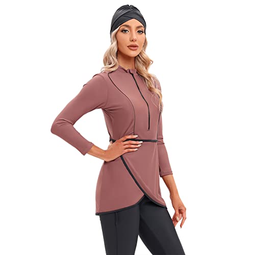 OBEEII Muslimischer Badeanzug Konservativer Badeanzug Bademode Burkini Frauen Von Hijab Swimwear Islamischer Top + Hose + Turban Damen Badeanzug Modes Lotus Rosa M von OBEEII