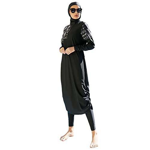 OBEEII Muslimisches Badeanzug-Set für Damen Sexy Bikini des Badeanzugs der Frauen Sommerliches Arabisches Langarm Badeanzug Set mit Hijab Modest Muslim Swimwear Schwarz02 M von OBEEII