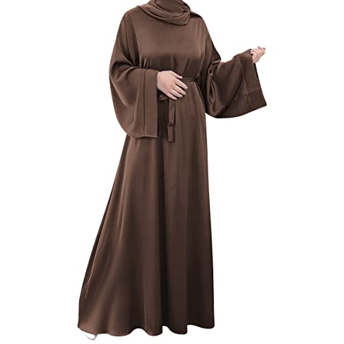 OBEEII Muslimisches Einfarbig Einteiliges Gebetskleid Full Cover Islamic Abaya Kaftan Konservative Kleidung Gebetskleid den Ramadan für Ethnische, Abend, Party Robe Kleid Muslimisches Frau Kaffee02 XL von OBEEII