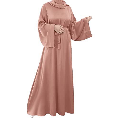 OBEEII Muslimisches Einfarbig Gebetskleid Full Cover Islamic Abaya Kaftan Konservative Kleidung den Ramadan für Ethnische, Abend, Party Robe Kleid Muslimisches Frau Rosa02 M von OBEEII