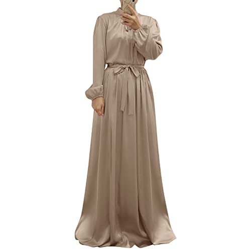 OBEEII Muslimisches Gebetskleid für Damen Elegant Cocktail Maxikleid - Muslim Kaftan Damen Ärmel des Bischofs Kleid Gebetskleidung für Frauen Sekt XL von OBEEII