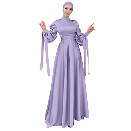 OBEEII Muslimisches Gebetskleid für Frauen Abaya Islamisches Maxi Afrikanisches Kaftan Türkei Islam Kleid in Voller Länge Puppenärmel Maxikleid Lila + Turban XL von OBEEII