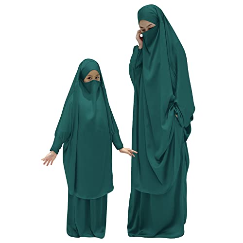 OBEEII Muslimisches Gebetskleid für Frauen Abaya Kleid Islamisches Kleid in Voller Länge Muslimisches Mädchen Kleid Islamischer Naher Osten Dubai Türkei Maxi Abaya Kaftan Dunkelgrün 7-10 Jahre von OBEEII