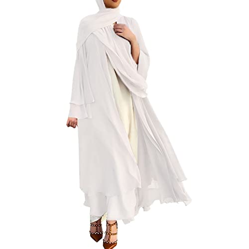 OBEEII Muslimisches Kleid Frauen Women Dubai Kaftan Farasha Caftan Long Maxi Strickjacke Lange Ärmel Ethnic Kleid Abaya Muslim Damen Saudi Muslim Roben Frauen Weiß Large von OBEEII